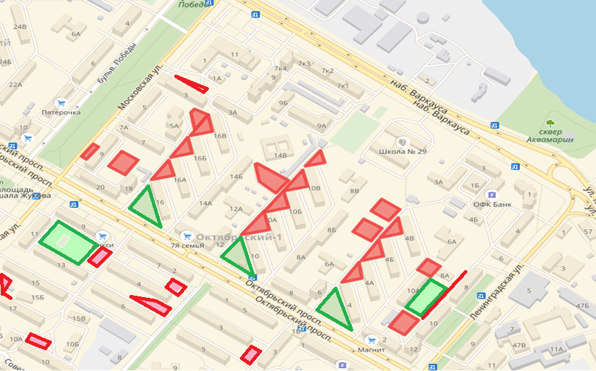Планируемое расположение автопарковок во дворах октябрьского проспекта